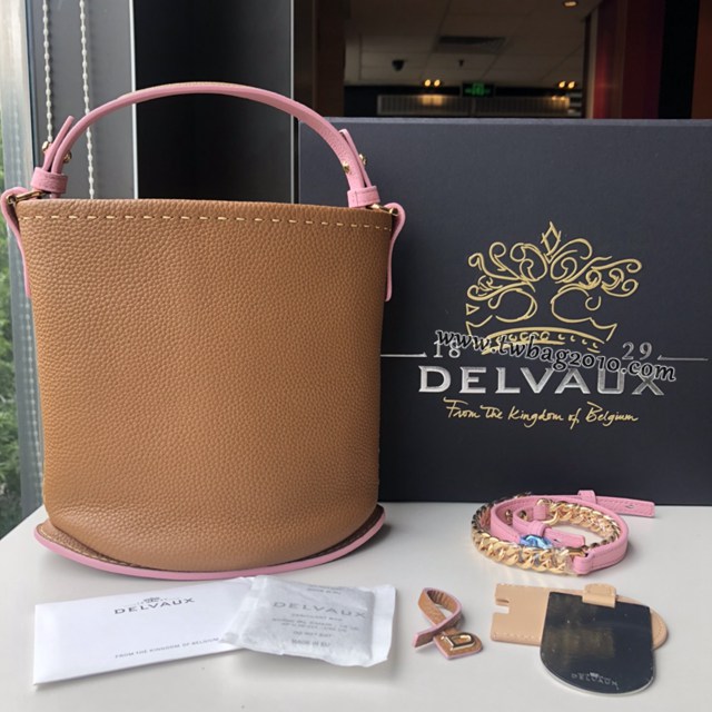 Delvaux德爾沃專櫃最新色水桶系列標誌性“D”字Pin牛皮托特包手提圓筒包 bxs1197